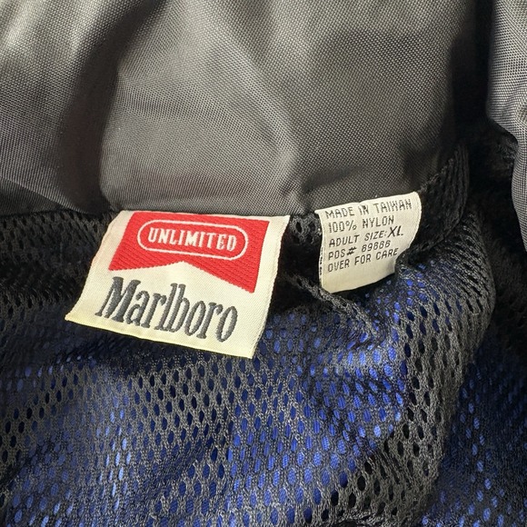 Marlboro Unlimited Jacket Mens Size XL Blue Black Hooded Windbreaker - Picture 4 of 5